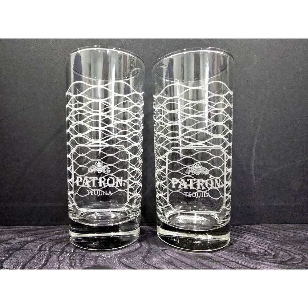 Patron Tequila Rare Discontinued Etched Highball Glasses (Set of 2)